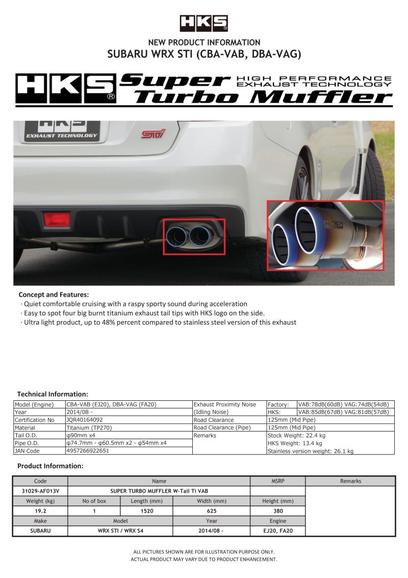 HKS SUPER TURBO MUFFLER Ti Subaru VAB WRX STI/VAG WRX S4 | 31029-AF013V