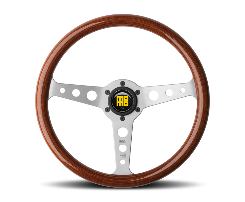 Momo 350mm Magoany Wood Indy Steering Wheel with Silver Spokes
