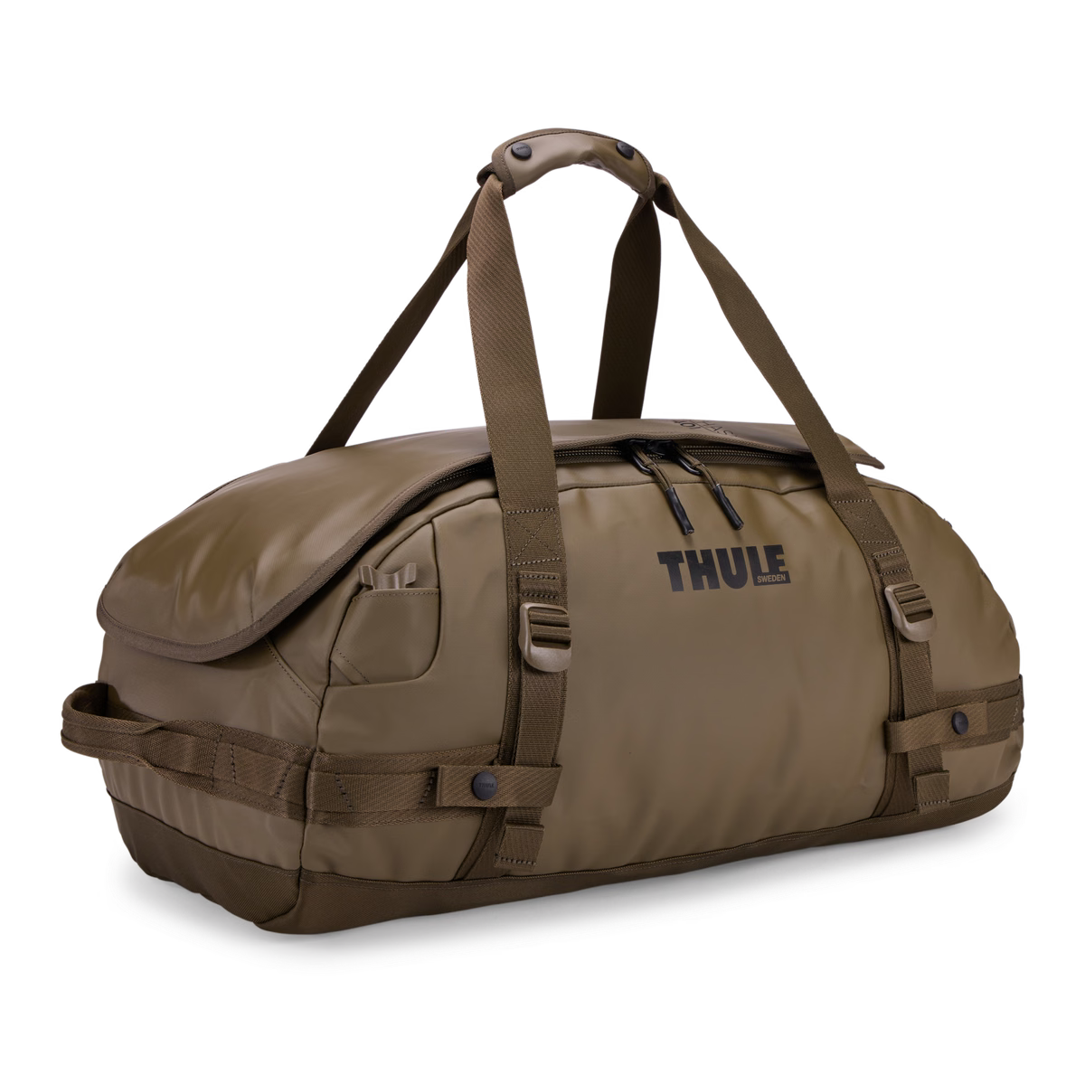 Thule Chasm 40L weather-resistant duffel backpack in Deep Khaki