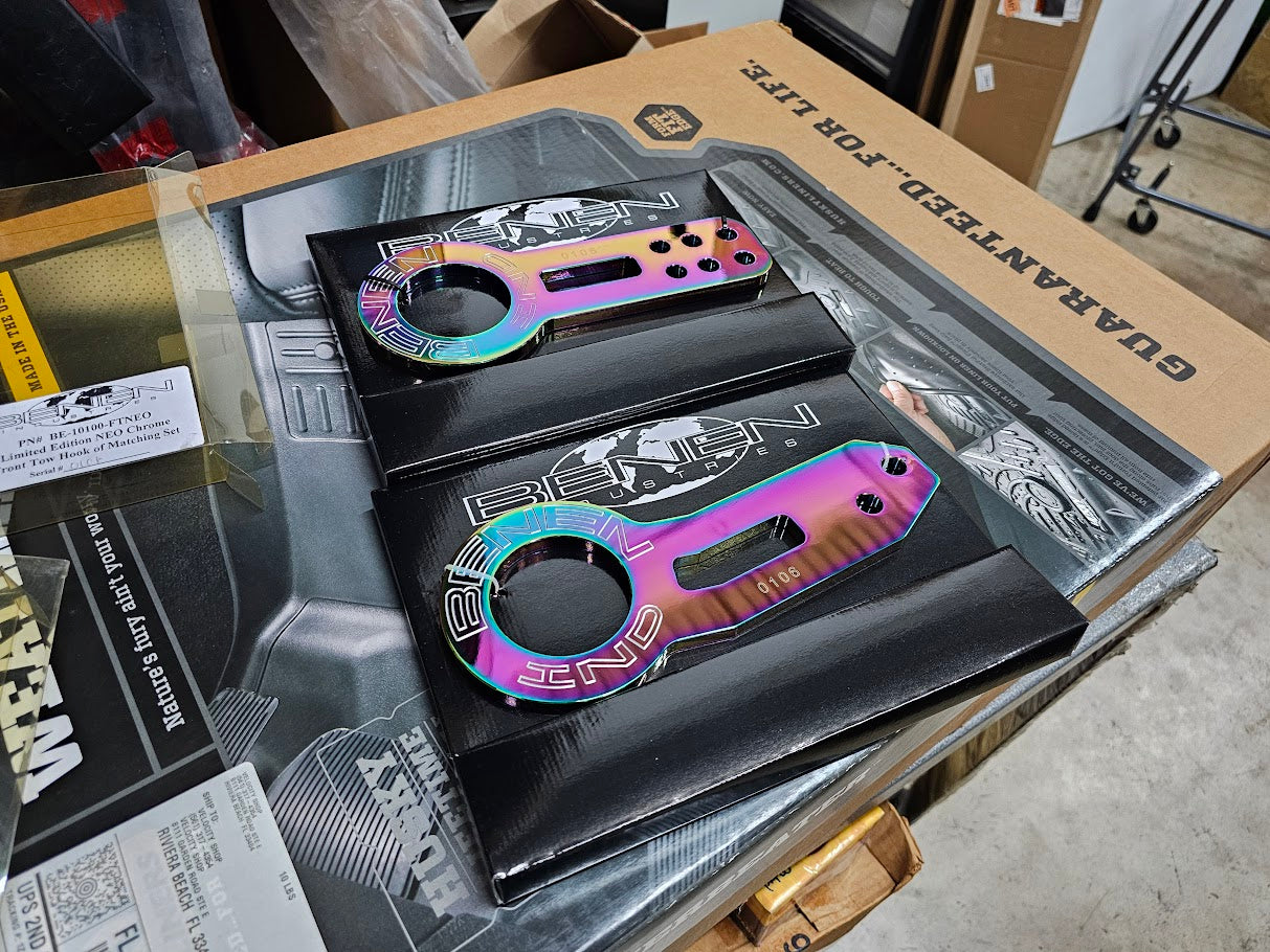 Benen Tow Hooks Front and Rear Neo Finish (1 set only)