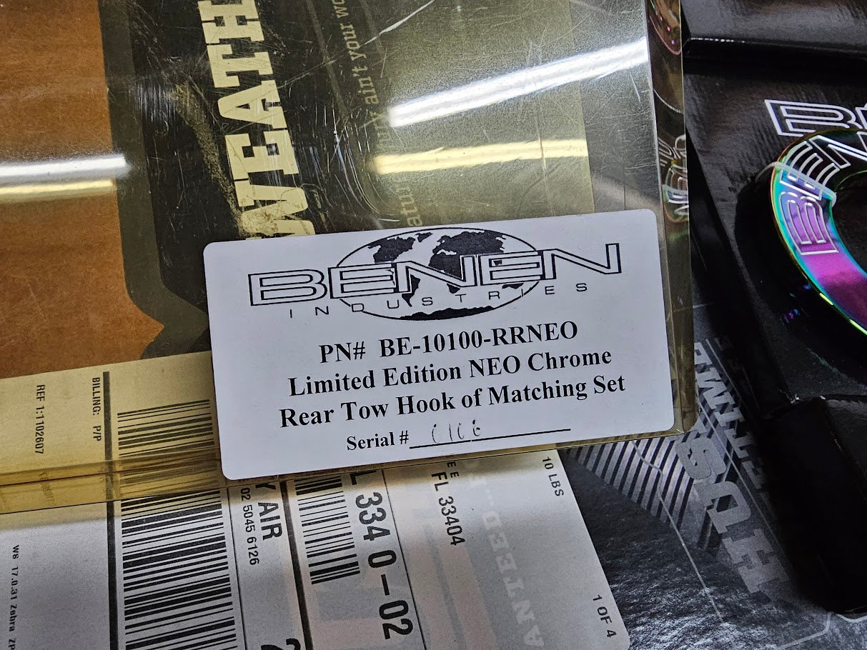 Benen Tow Hooks Front and Rear Neo Finish (1 set only)