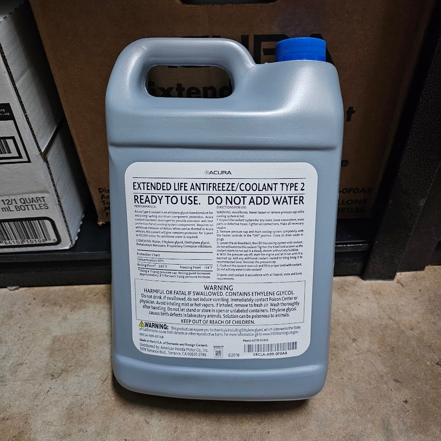 OEM Acura Honda Type-2 antifreeze coolant 50/50 information label