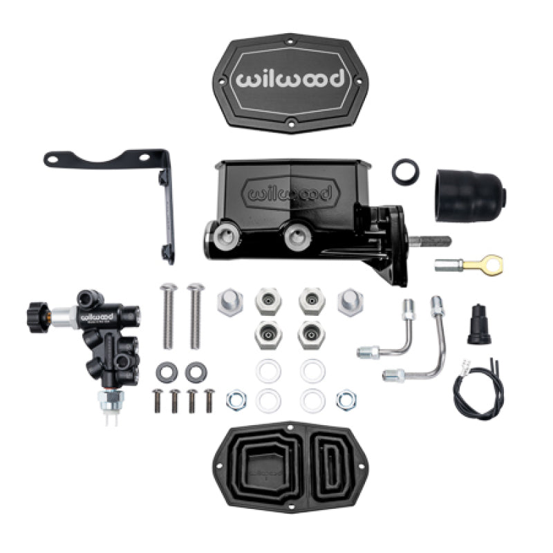 Wilwood Compact Tandem M/C Aluminum 1.00in Bore w/ Brkt/Valve/Push (Mopar) - Black E-coat
