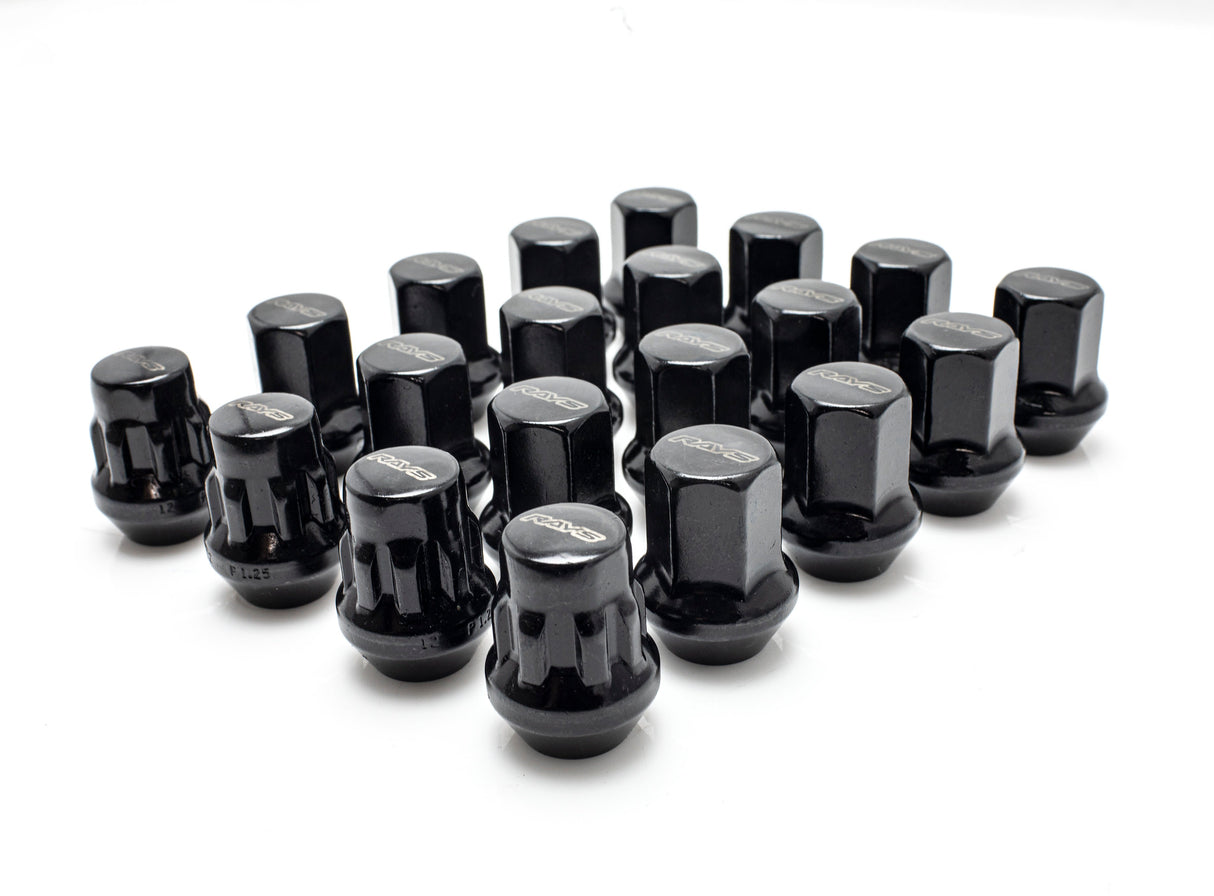 Rays M12x1.50 5 Hole 16pcs Nut 4pcs Lock Nut w/Adapter & Lock Nut Key - Black