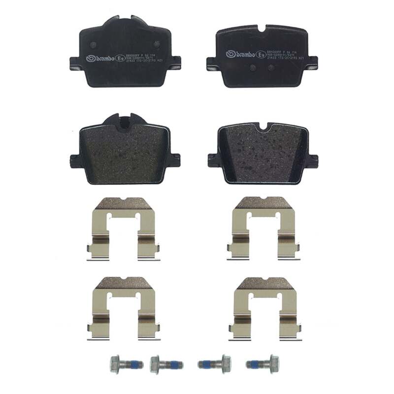 Brembo Prime P 06 114 rear brake pads with shims and caliper bolts