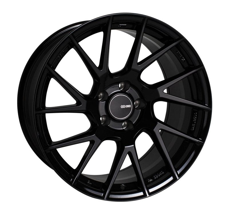 Gloss black Enkei TM-7 18x8.5 wheel with seven split spokes