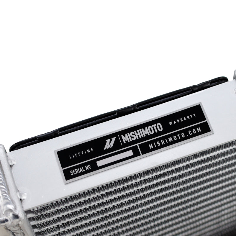 Mishimoto Logo on MMRAD-F80-15A aluminum auxiliary radiator end tank for S55 BMW M3 M4