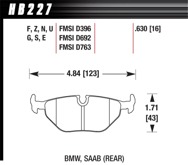 Hawk BMW 3/5/7 Series / M3 / Z3 / Z4 Race Blue 9012 Rear Brake Pads | HB227E.630