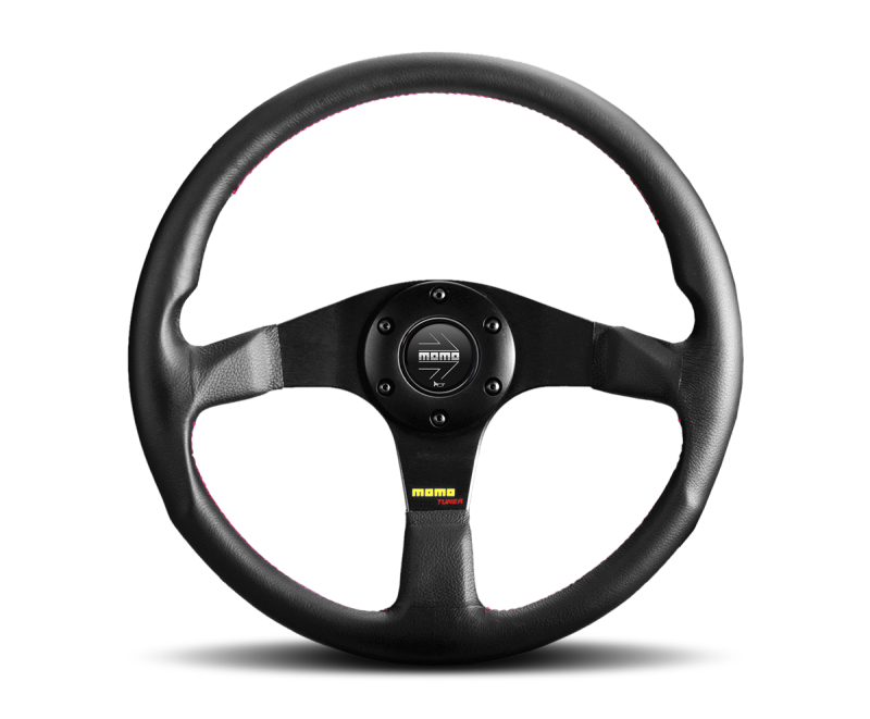 Momo Tuner Steering Wheel 320mm Black Leather/Red Stitch/Black Spokes