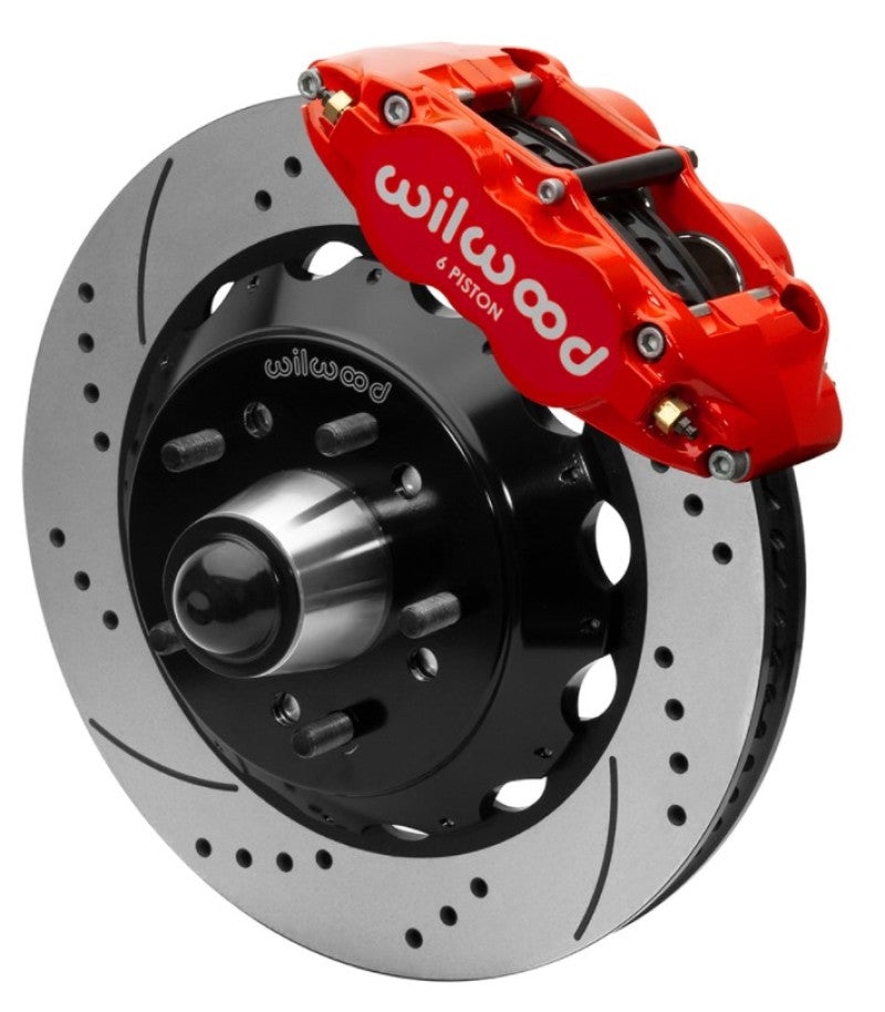 Wilwood Forged Narrow Superlite 6R 14-inch red six-piston front brake kit with slotted rotor for Chevy C10 1963-1987, requires 18-inch wheels