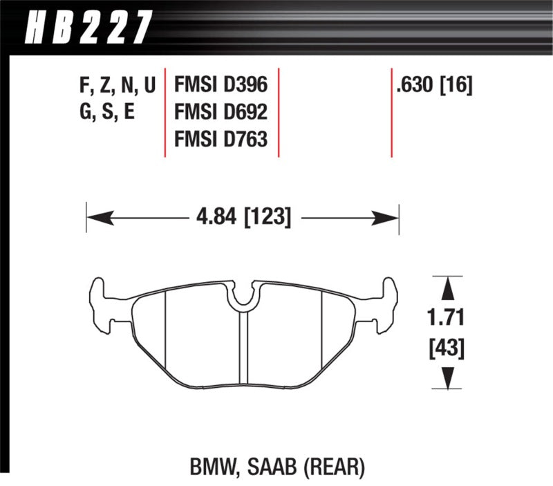 Hawk BMW 3/5/7 Series / M3 / Z3 / Z4 Race Blue 9012 Rear Brake Pads | HB227E.630