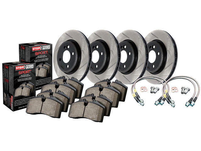 Stoptech Front and Rear Brakes Package Slotted Rotors, Pads, Brake Hoses for Scion FR-S | 2013-2020 BRZ