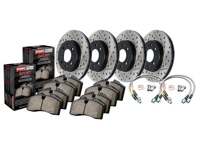 Front and Rear Brakes Upgrade Drilled Slotted Rotors | Brand Pads and Lines for Scion FR-S | 2013-2020 BRZ