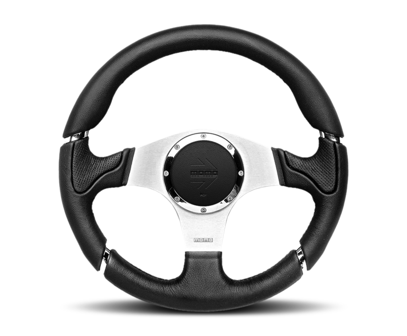 Momo Millenium Steering Wheel 350mm Black Leather/Black Stitch/Brshd Spokes