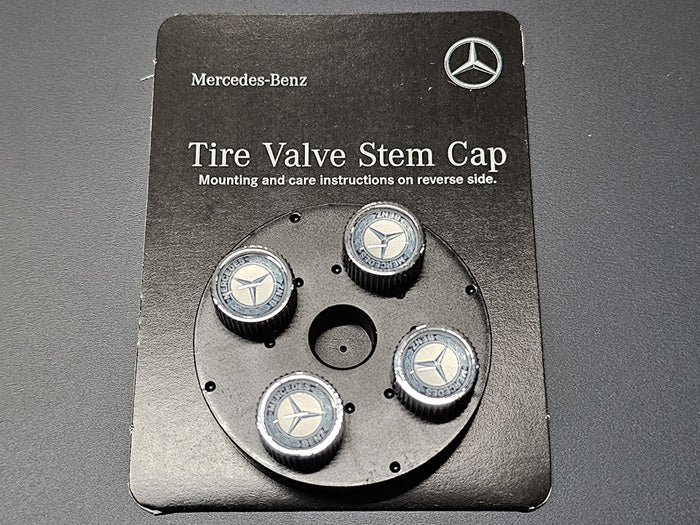 Set of 4 Mercedes valve caps with silver Laurel Wreath design