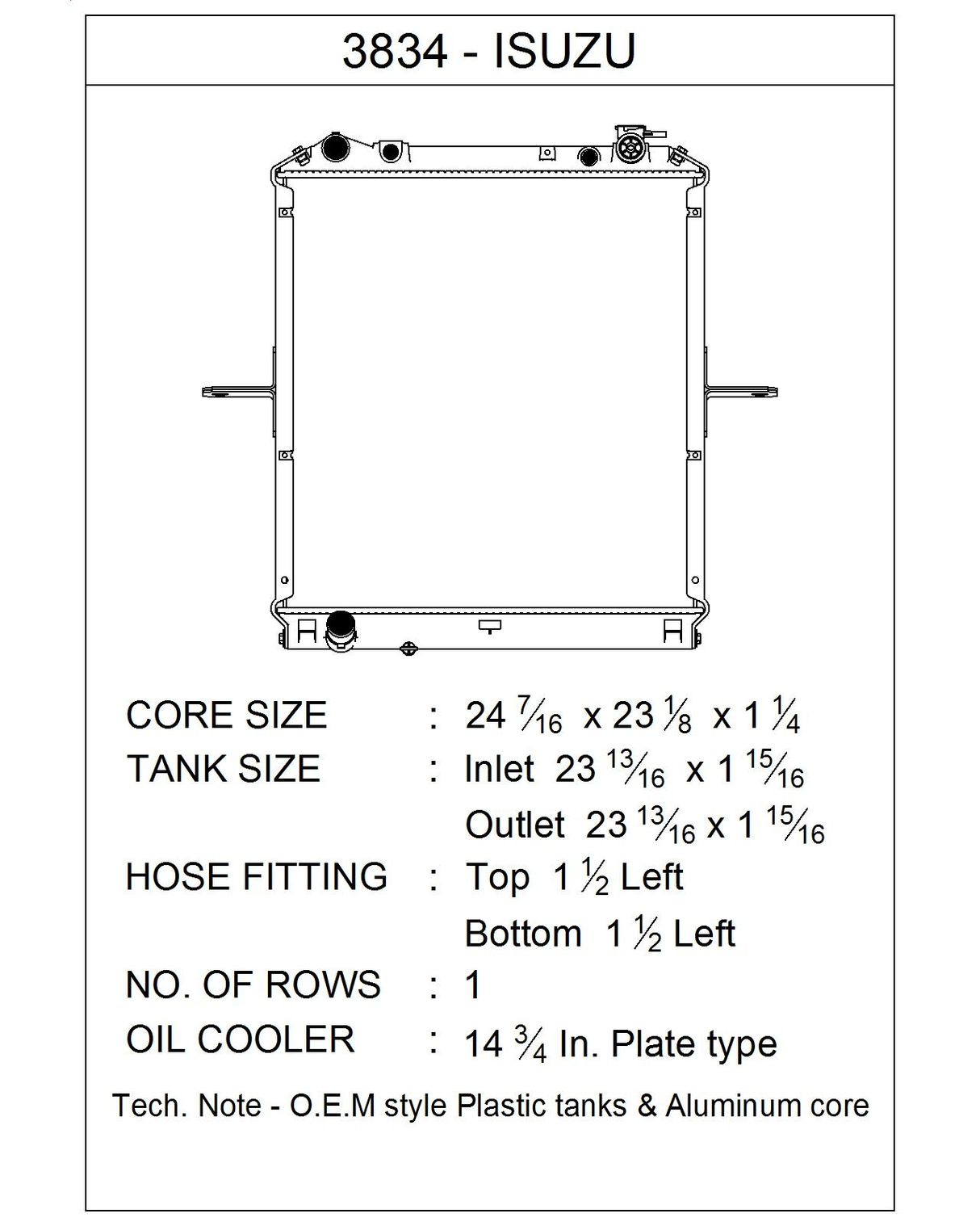 CSF 3834 Radiator Isuzu NPR Dimension Diagram