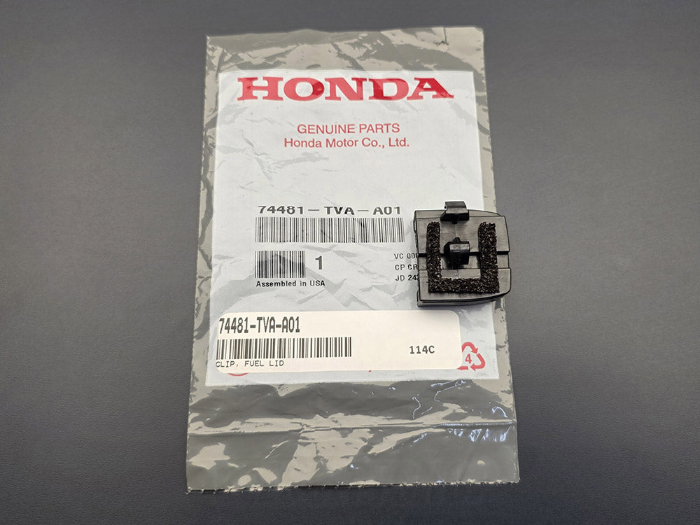 Genuine OEM Honda Accord fuel lid clip 74481-TVA-A01 with Honda packaging
