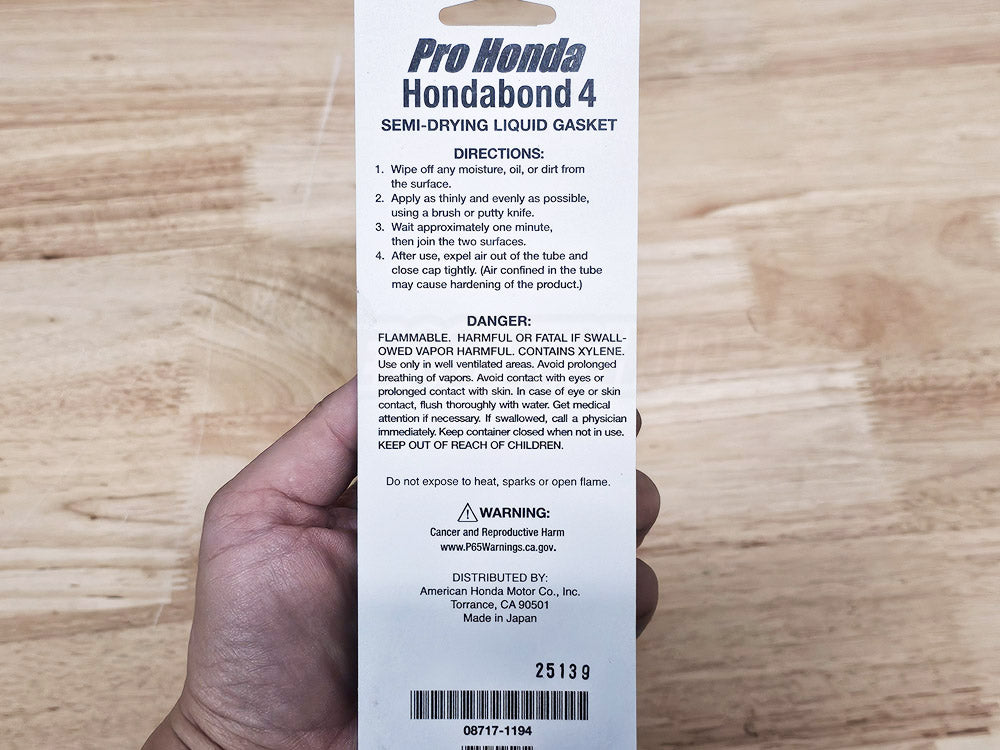 Pro Honda Hondabond 4 Sealant Tube Directions / Instructions