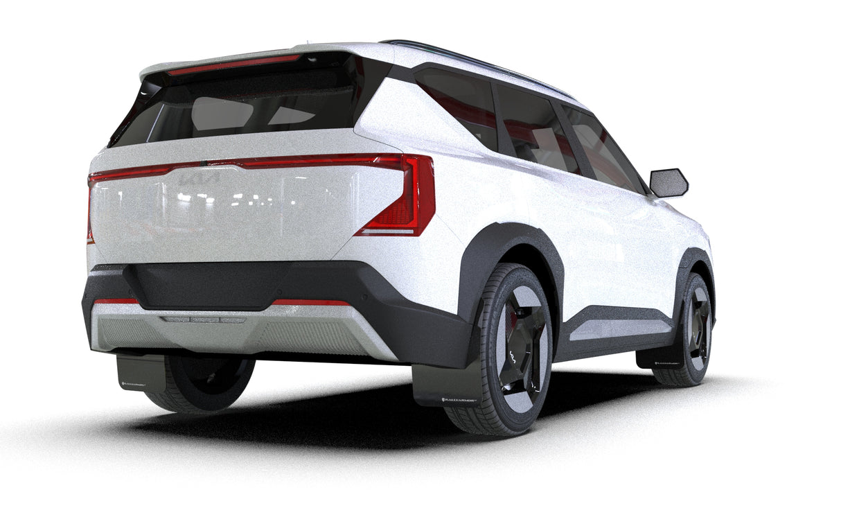 2027 Kia EV5 with Rally Armor black polyurethane mud flaps installed