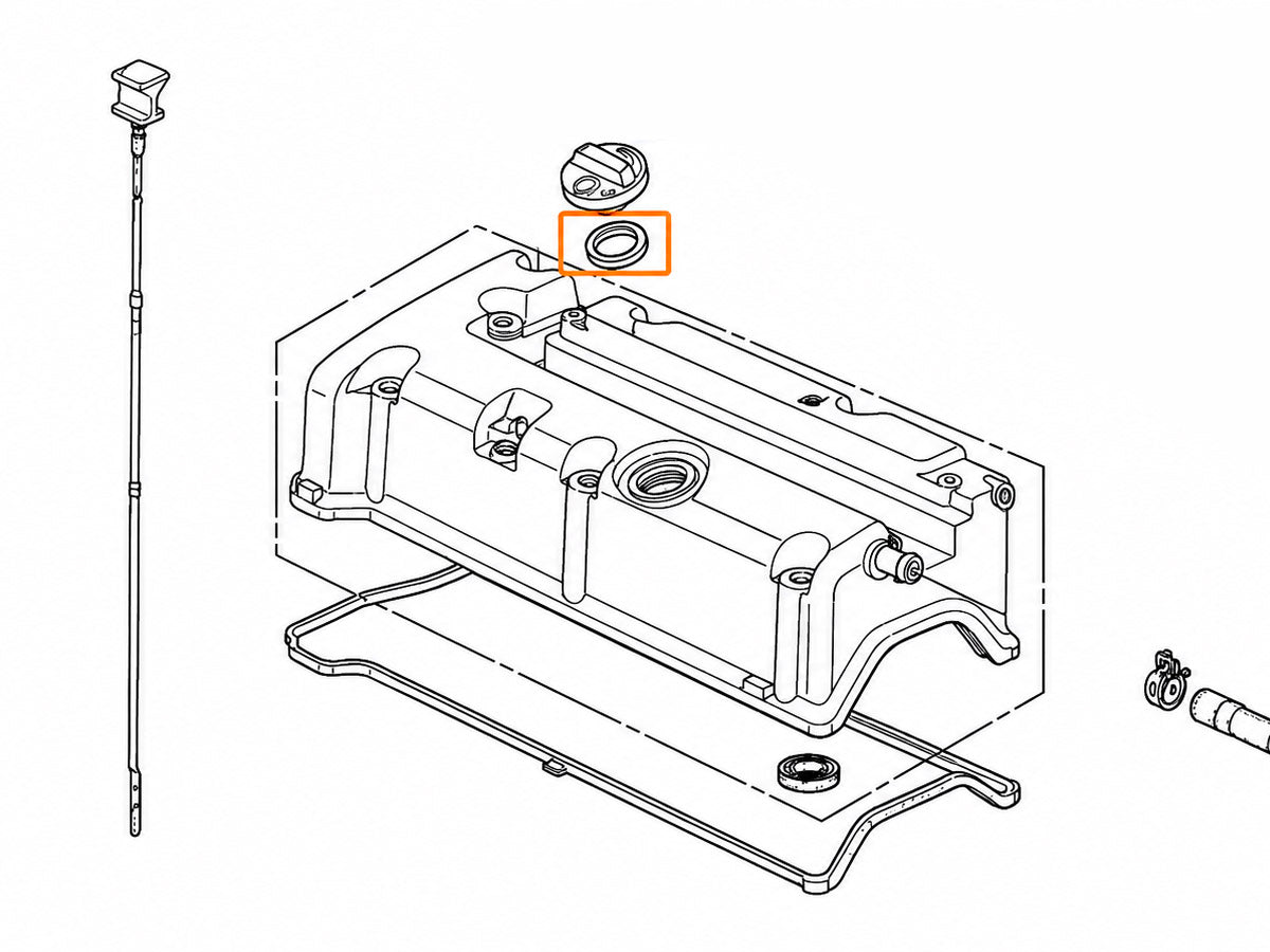 Honda Acura oil filler cap gasket installation location on valve cover diagram
