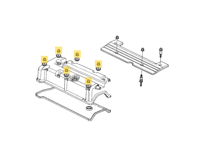 OEM Honda K-series valve cover fasteners laid out