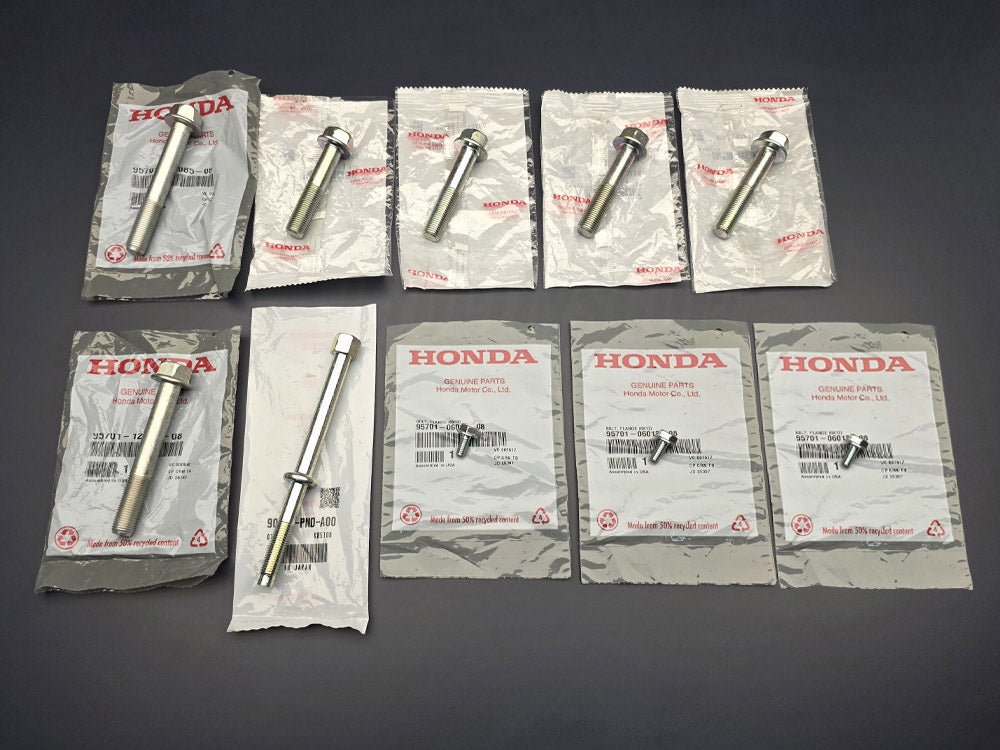 OEM Honda K20A3 transmission starter and clutch cover bolt kit for steel oil pan models