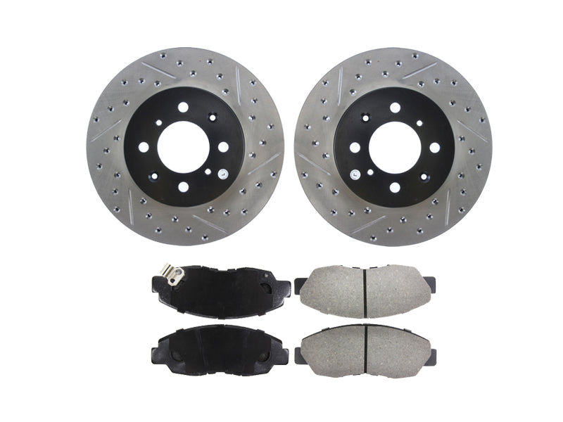 StopTech Performance Front Brake Kit (Drilled and Slotted Rotors and Brake Pads) 94-01 Integra | 2002-2003 Civic Si | 99-00 Civic Si