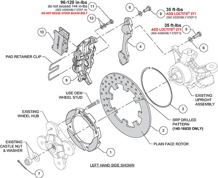 Wilwood 140-17042 Polaris RZR front big brake kit component diagram