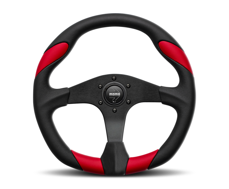 Momo Quark Steering Wheel 350mm Black Poly/Black Spokes/Red Inserts