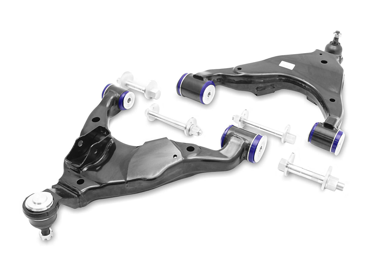 SuperPro double-offset front lower control arm kit with ball joints and camber bolts for Lexus GX470, Toyota 4Runner and FJ Cruiser