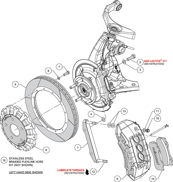 2013–2018 Ram 1500 4x4 Wilwood TX6R front brake upgrade kit Diagram