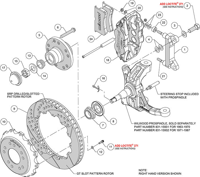 Wilwood Forged Narrow Superlite 6R 14-inch six-piston front brake kit with slotted rotor for Chevy C10 1963-1987 Parts Diagram
