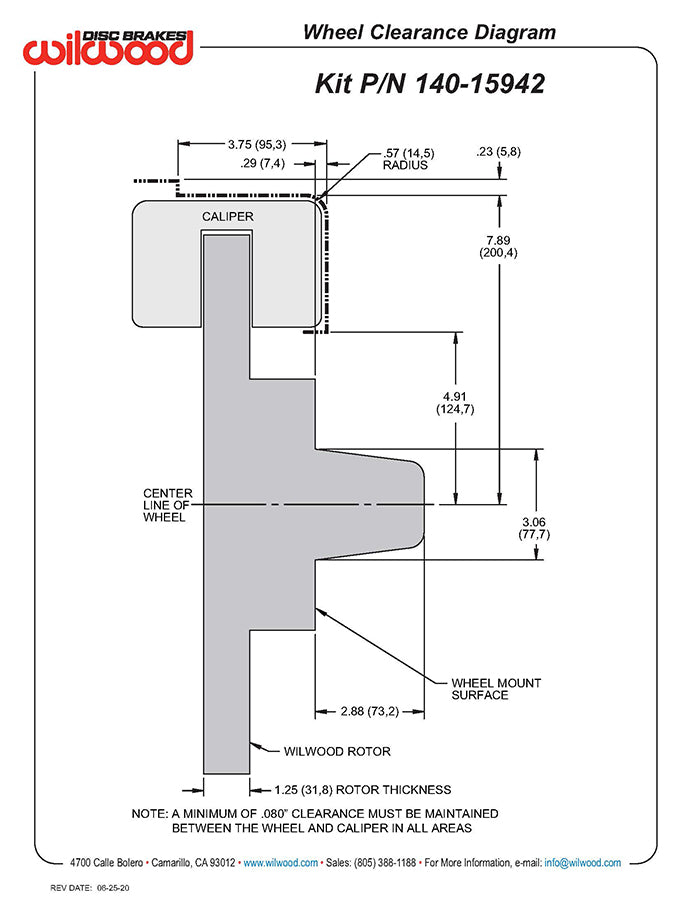 Wilwood 140-15942 63-87 Chevy C10 14 inch Brakes Wheel clearance Diagram