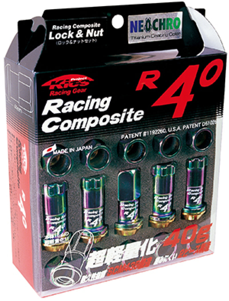 Project Kics R40 M12 x 1.50 Neo Chrome open-end lug nuts with four wheel locks