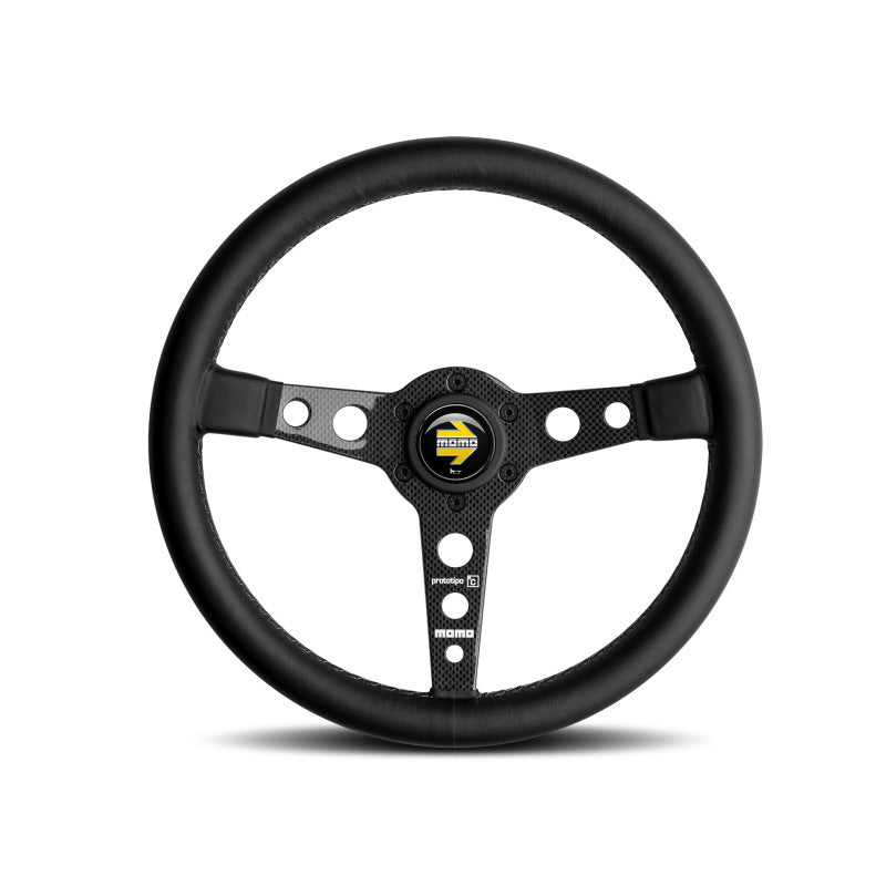 Momo Prototipo 6C Steering Wheel 350mm Black Leather/Gry St/Cbn Fbr Spoke