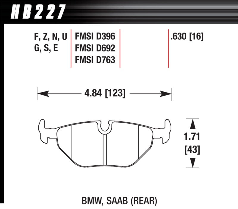 Hawk BMW 3/5/7 Series / M3 / Z3 / Z4 Race Blue 9012 Rear Brake Pads | HB227E.630