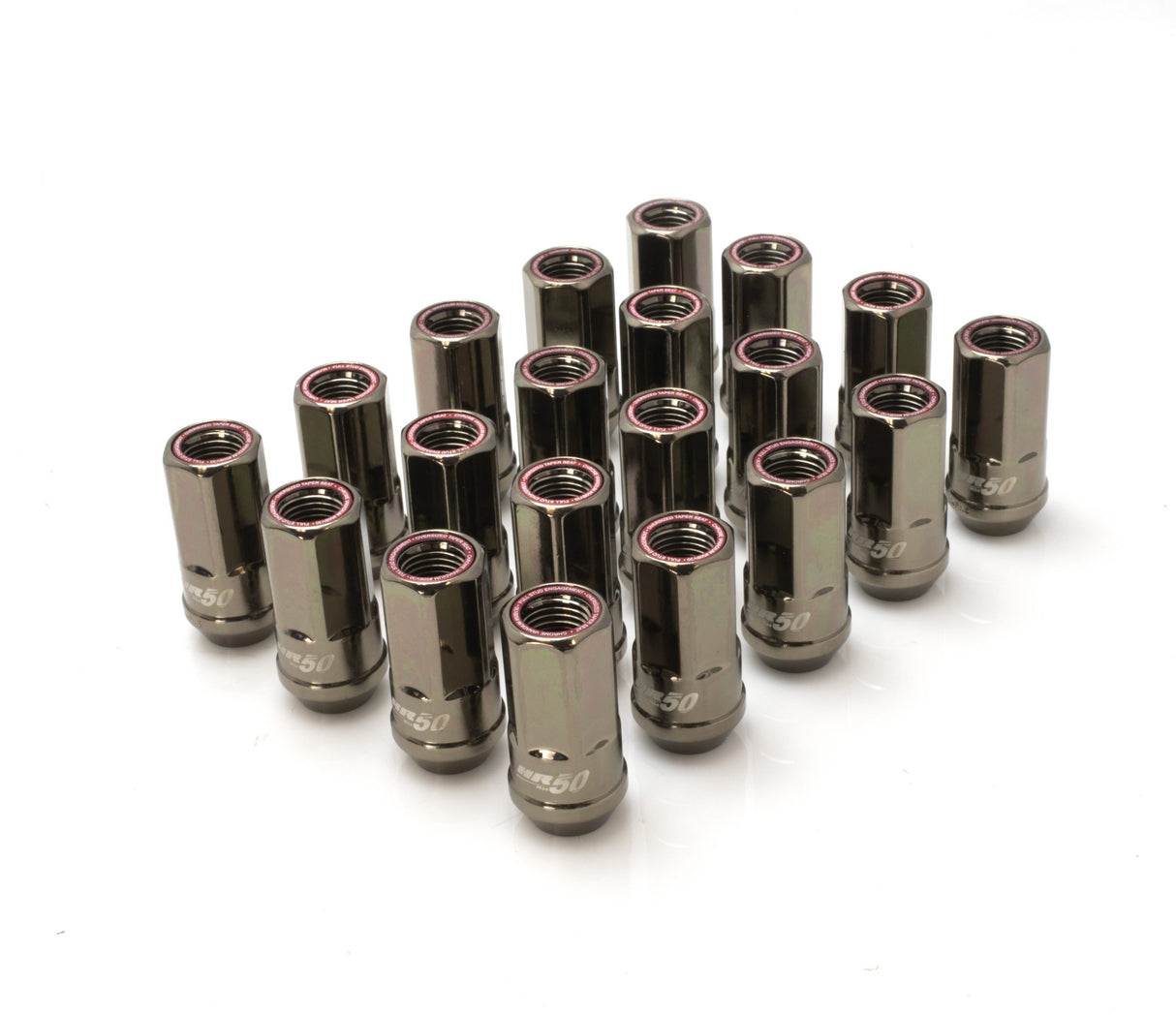 Wheel Mate Muteki HR50 Open End Lug Nuts - Titanium Chrome w/ Red Ring 14x1.50