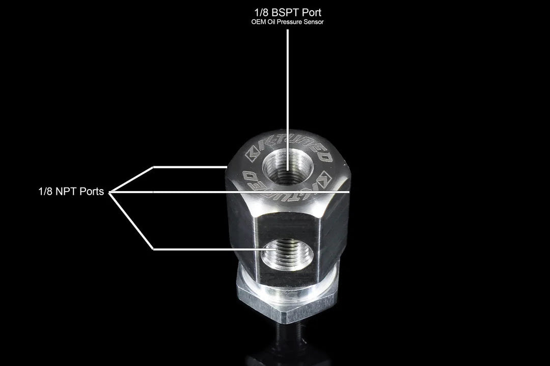 K-Tuned Oil Pressure Sensor Adapter 1/8 BSPT thread with 1/8 NPT ports