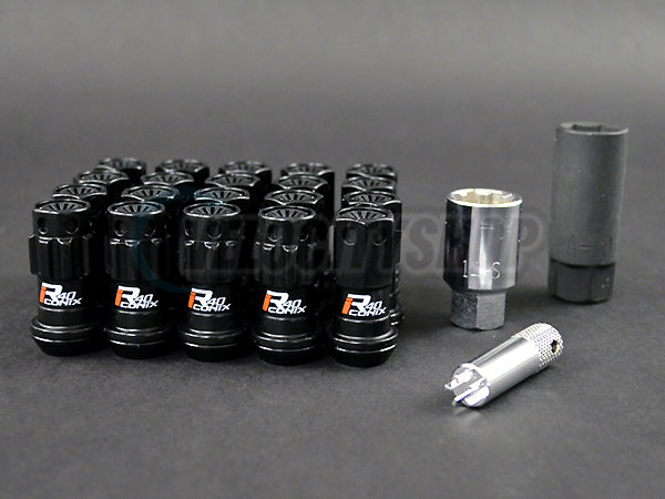Project Kics R40 Iconix Lug Nuts Black (20 pcs) M12 x 1.25mm w/caps for Subaru / Nissan