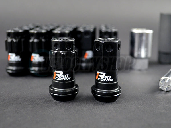 Project Kics R40 Iconix Lug Nuts Black (20 pcs) M12 x 1.25mm w/caps for Subaru / Nissan