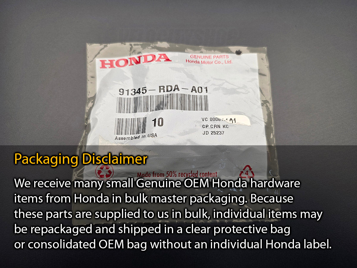 OEM Honda Acura bulk packaging notice for small genuine hardware and seal items