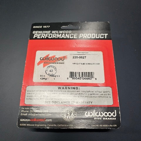 Close‑up of rear part number Wilwood brake bleeder screws kit for calipers