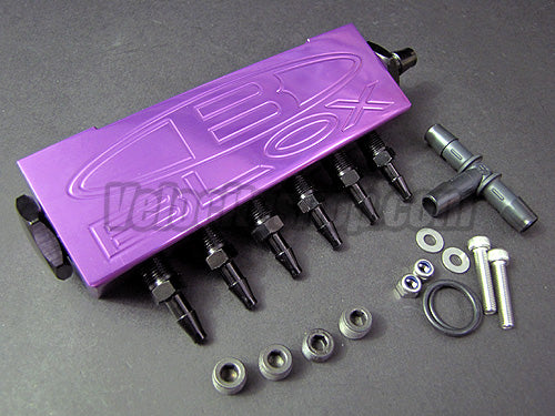 Blox Racing purple billet 6-port vacuum manifold distribution block