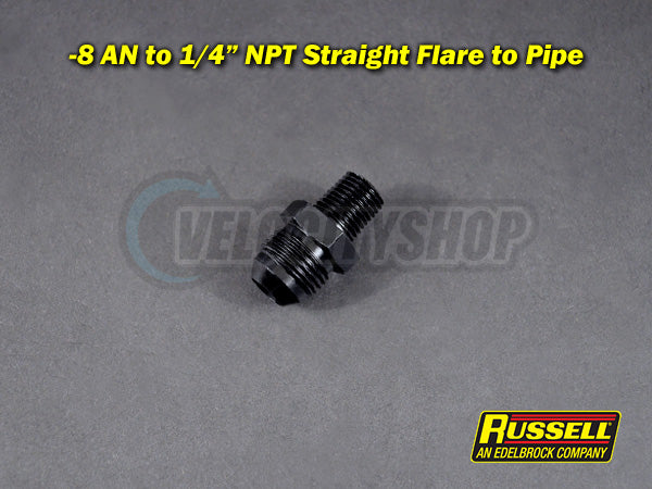 Russell -8 AN to 1/4 NPT Straight Flare to Pipe Adapter Fitting Black