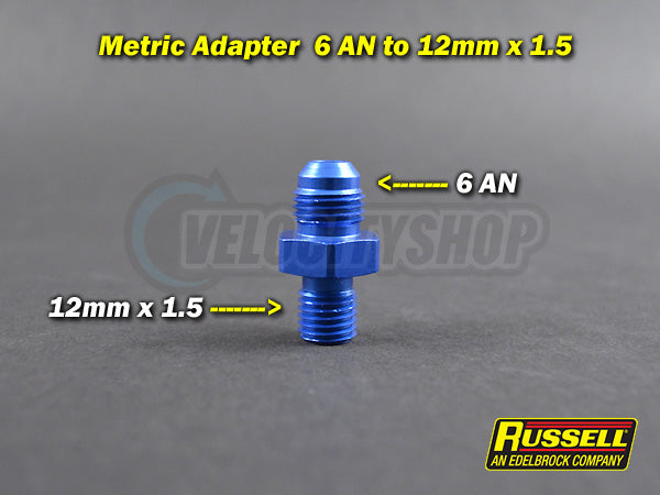 Russell 6 AN Male to 12mm x 1.5 Metric Male Adapter (blue)