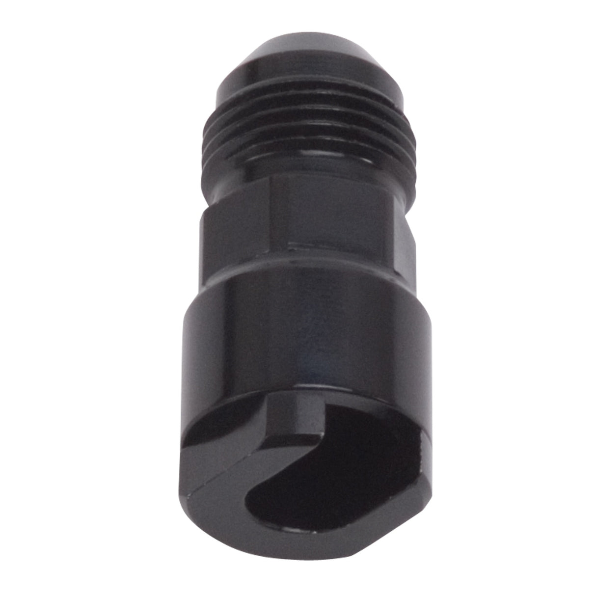 644133 | EFI ADAPTER FITTING -8 AN MALE TO 3/8" SAE QUICK DISCONNECT FEMALE SCREW TYPE BLK ANODIZED FINISH