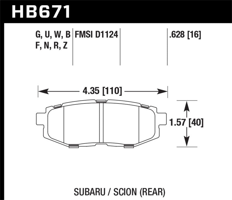 Hawk Performance Ceramic Rear Street Brake Pads | HB671Z.628