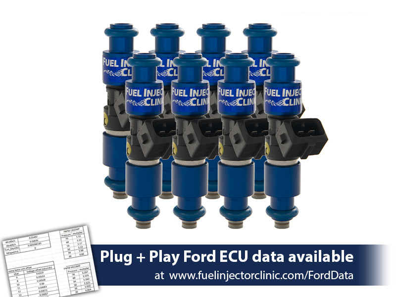 IS402-1200H | Fuel Injector Clinic Injector Set (High-Z) 1200cc (110 lbs/hr at 43.5 PSI fuel pressure) for Mustang GT (1987-2004)/ Cobra (1993-1998)