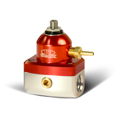 Blox FUEL PRESSURE REGULATOR ADJUSTABLE 2-PORT FPR Competition 2-Port FPR / Universal Design Red/Silver