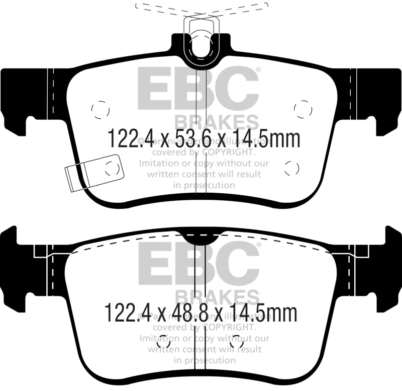 EBC Yellowstuff DP42301R 10th 11th Gen Civic Rear Brake Pads and 19-25 RDX Diagram Dimension
